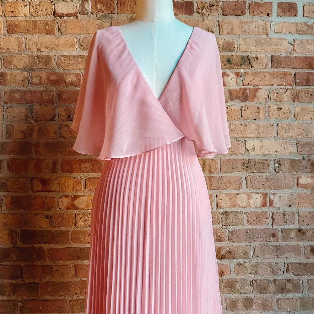 NWT Pink Chiffon Pleated Dress with Flutter Sleeve - Picture 6 of 16